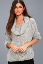 Lulus Forever Cozy Grey Knit Cowl Neck Sweater