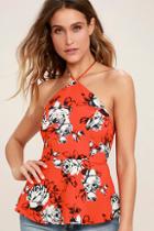 Lulus Storybook Ending Coral Red Floral Print Halter Top
