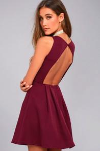 Lulus Party Hop Burgundy Backless Skater Dress