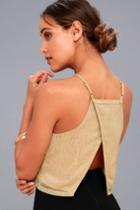 Lulus | Dancing Days Gold Crop Tank Top | Size Small | 100% Polyester
