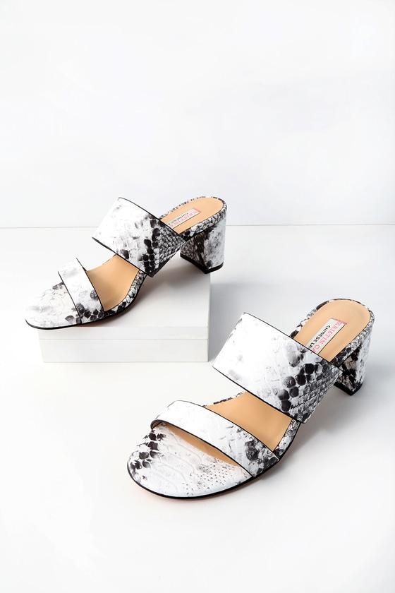 Kristin Cavallari Lakeview Grey And White Snake Leather Mules | Lulus