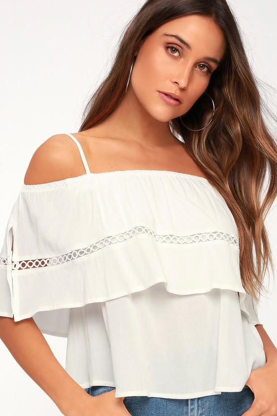 Oslo White Off-the-shoulder Flounce Top | Lulus