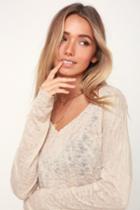 Project Social T Brayden Beige Long Sleeve Sheer Sweater Top | Lulus