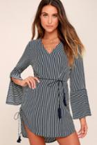 Faithfull The Brand | Neroli Navy Blue Striped Long Sleeve Dress | Size X-small | 100% Rayon | Lulus