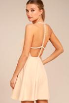 Lulus Adore You Beige Pearl Skater Dress
