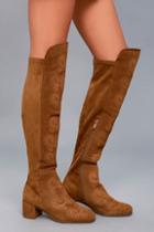 Sbicca Chenoa Tan Suede Leather Embroidered Over The Knee Boots