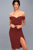 Lulus | New Sensation Burgundy Off-the-shoulder Bodycon Dress | Size Large | Red