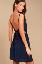 Lulus | Here's To The Good Times Navy Blue Skater Dress | Size Large | 100% Polyester