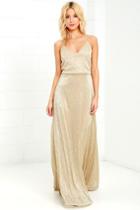 Lulus | Friend Of The Glam Gold Maxi Dress | Size X-small | 100% Polyester