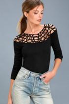 Black Swan | Leila Black Cutout Long Sleeve Top | Size Large | Lulus