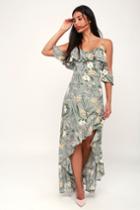Strut & Bolt My My My Sage Green Floral Print Off-the-shoulder Maxi Dress | Lulus