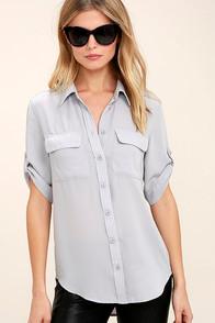 Lulus Best Of Friends Light Grey Button-up Top