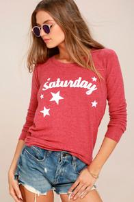 Chaser Saturday Washed Red Backless Sweatshirt