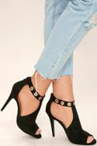 Anne Michelle Lorde Black Suede Peep-toe Booties