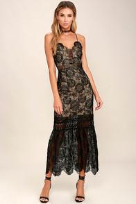 Lulus Underneath The Stars Black Embroidered Midi Dress