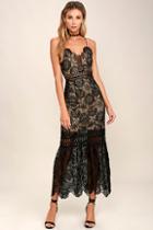 Lulus Underneath The Stars Black Embroidered Midi Dress