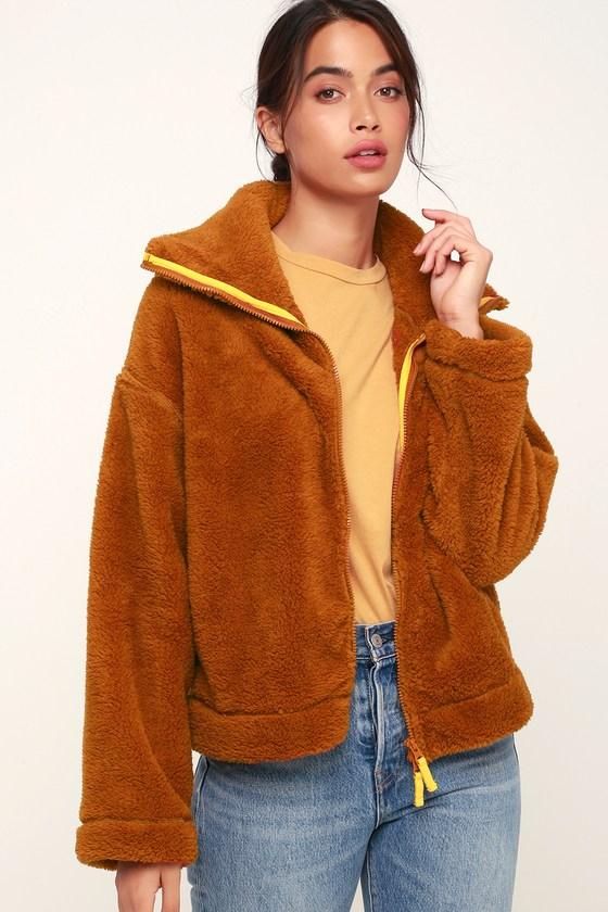 Free People Movement Dazed Rust Brown High Neck Fuzzy Jacket | Lulus
