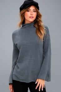 Olive + Oak Skyler Slate Blue Mock Neck Sweater