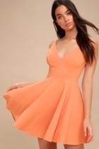Darling Delight Bright Peach Skater Dress | Lulus