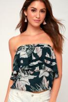 On The Road Kate Dark Teal Floral Print Strapless Top | Lulus