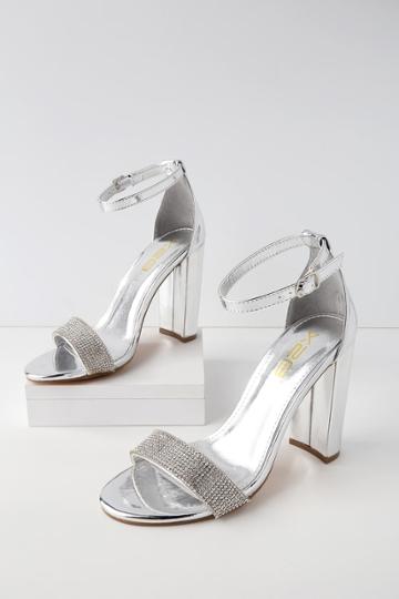 X2b Amina Silver Rhinestone Ankle Strap Heels | Lulus