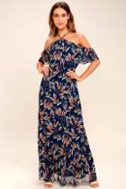 Lulus Trip To Paradise Navy Blue Floral Print Maxi Dress