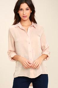 Lulus Boss Lady Light Peach Satin Button-up Top