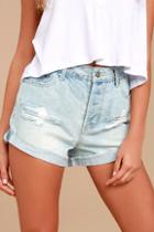 Evidnt Hermosa Light Wash Distressed High Waisted Shorts