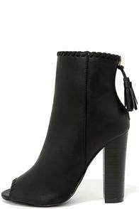 Liliana Alexia Black Nubuck Peep-toe Booties