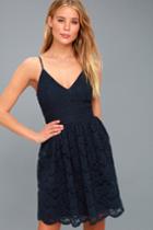 Wish Me Luxe Navy Blue Lace Skater Dress | Lulus