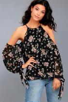 Lulus Almost Famous Black Floral Print Cold-shoulder Top