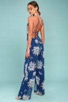 Lulus Shea Navy Blue Floral Print Jumpsuit
