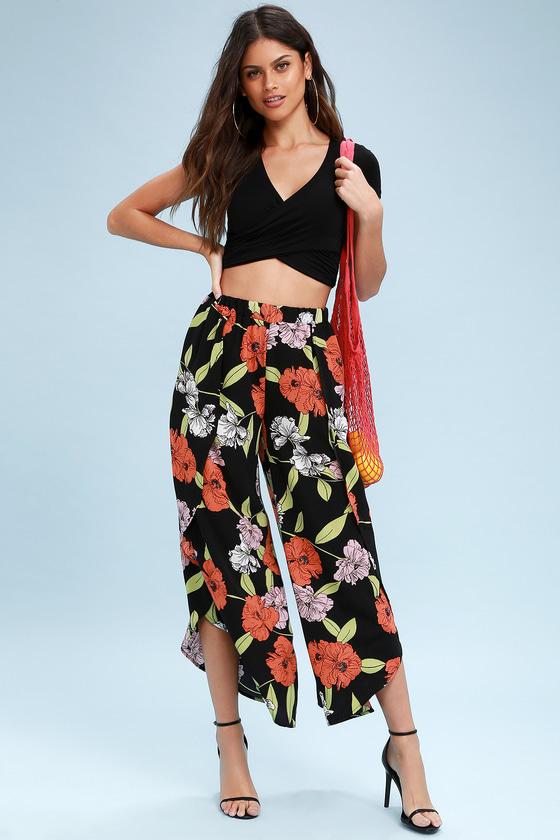Plenty Of Bloom Black Floral Print Tulip Pants | Lulus