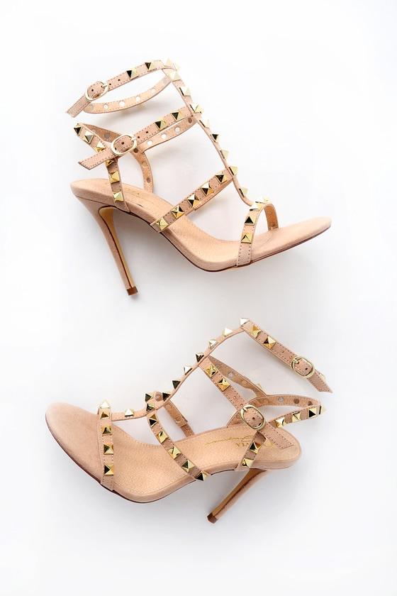 Olivia Jaymes Rhiannon Camel Studded Caged Heel | Lulus