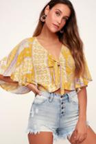 Le Lis Sunburst Lavender And Mustard Yellow Print Tie-front Crop Top | Lulus