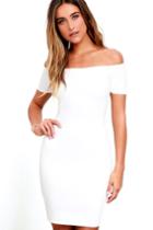Lulus | Me Oh My White Off-the-shoulder Bodycon Dress | Size X-small | 100% Polyester