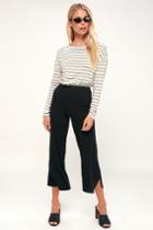 Lulus Basics Round Trip Black Ribbed Cropped Wide-leg Pants | Lulus
