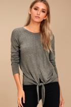 Olive + Oak Elora Heather Grey Knotted Sweater Top
