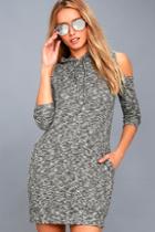 Lulus Just You And Me Heather Grey Cold-shoulder Hoodie Dress