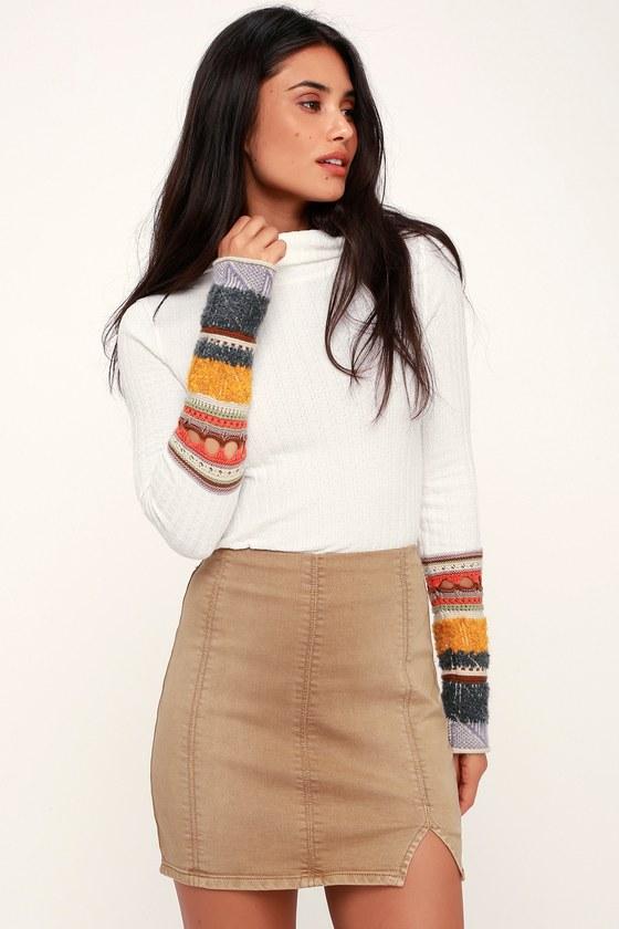 Free People Femme Fatal Khaki Denim Mini Skirt | Lulus