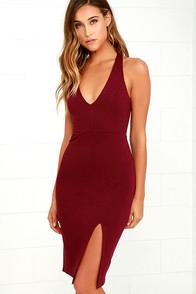 Blue Blush Gathering Glances Burgundy Bodycon Dress