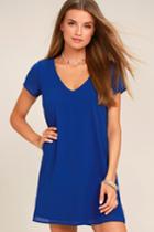 Lulus | Freestyle Royal Blue Shift Dress | Size Large | 100% Polyester