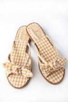 Delilah Mustard Gingham Knotted Slide Sandal Heels | Lulus