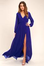 Lulus Wondrous Water Lilies Royal Blue Maxi Dress
