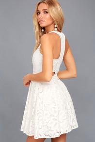 Lulus Daisy Date White Lace Skater Dress