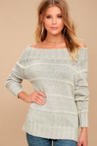 Billabong Snuggle Down Grey Striped Off-the-shoulder Sweater | Lulus