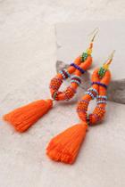 Lulus Festivity Orange Beaded Tassel Earrings