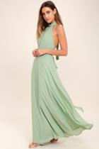 Lulus | First Comes Love Sage Green Maxi Dress | Size Small | 100% Polyester