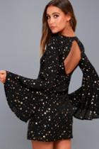 Lulus | Extra Celestial Black Star Print Shift Dress | Size Large | 100% Polyester
