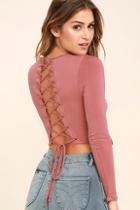 Lulus Sleek Discovery Mauve Lace-up Crop Top
